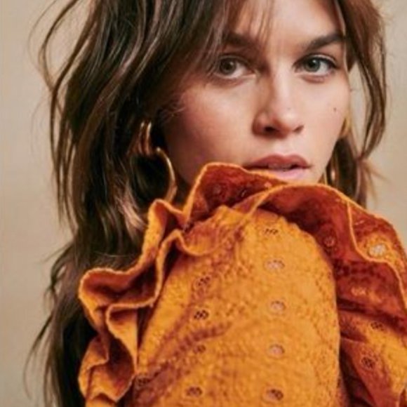 SOLD NWT Sézane Boby Blouse in Saffron Embroidered Eyelet Ruffle Top 34 US 2 - Picture 7 of 7